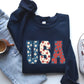 USA, Floral Print, Patriotic, America Flag Sweatshirt