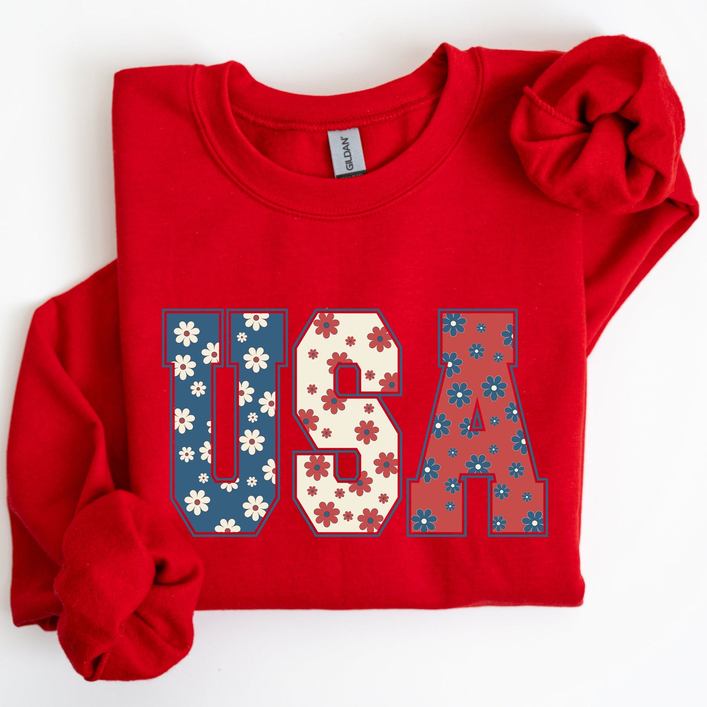 USA, Floral Print, Patriotic, America Flag Sweatshirt