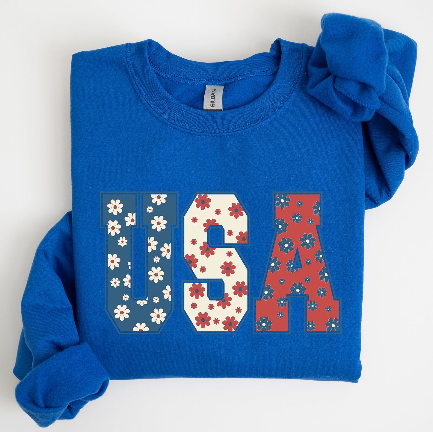 USA, Floral Print, Patriotic, America Flag Sweatshirt