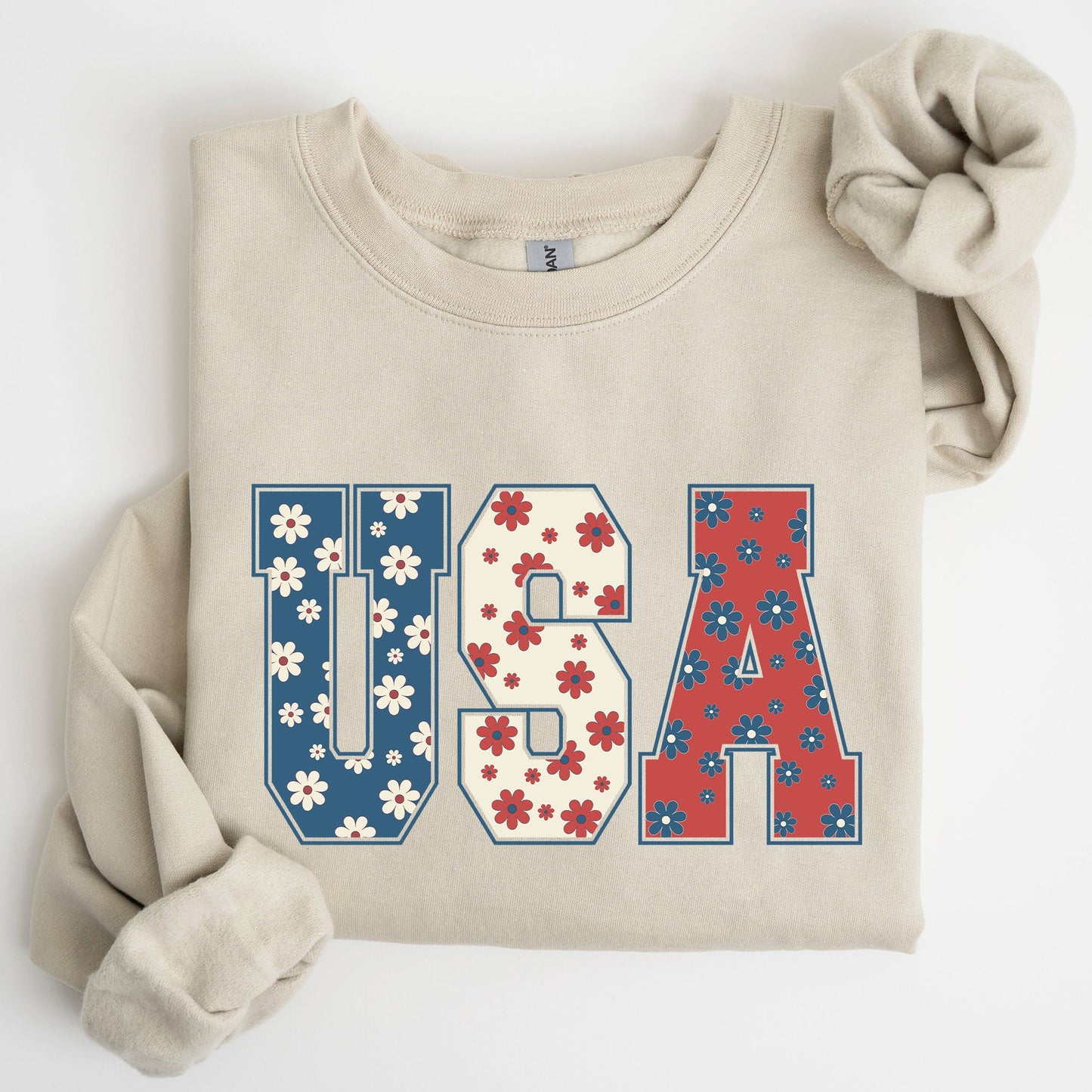 USA, Floral Print, Patriotic, America Flag Sweatshirt