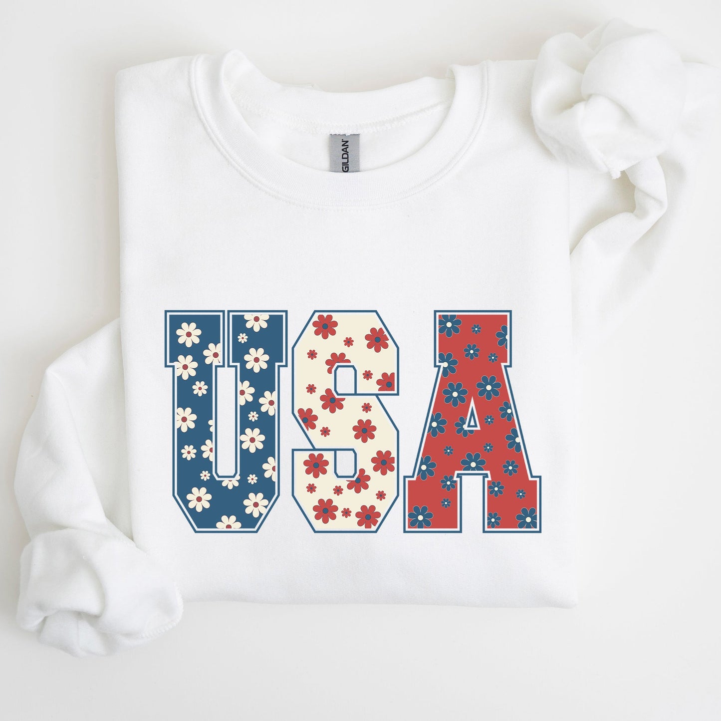 USA, Floral Print, Patriotic, America Flag Sweatshirt