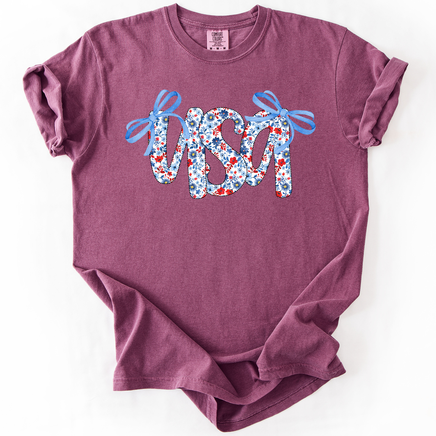 USA, Patriotic Floral Patterns, Ribbons, Fourth of July, America, Comfort Colors T-Shirt