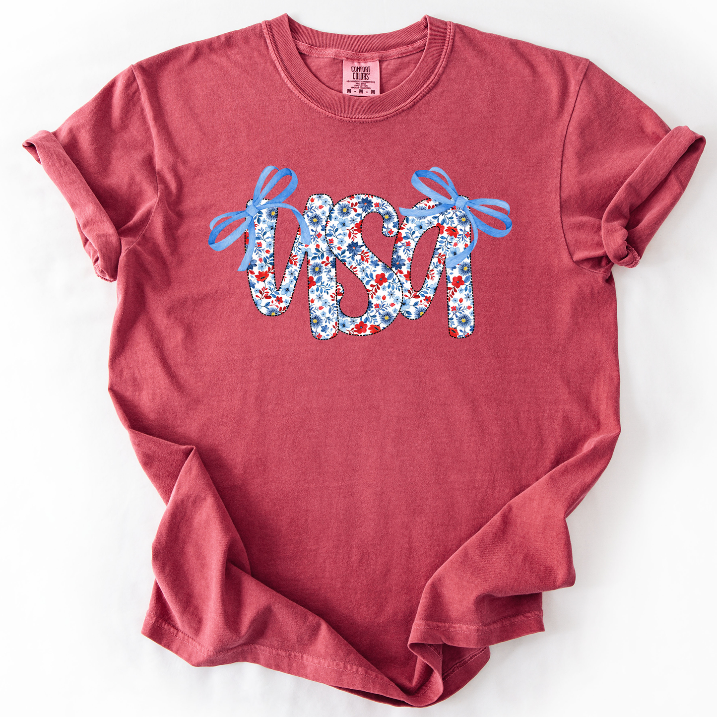 USA, Patriotic Floral Patterns, Ribbons, Fourth of July, America, Comfort Colors T-Shirt