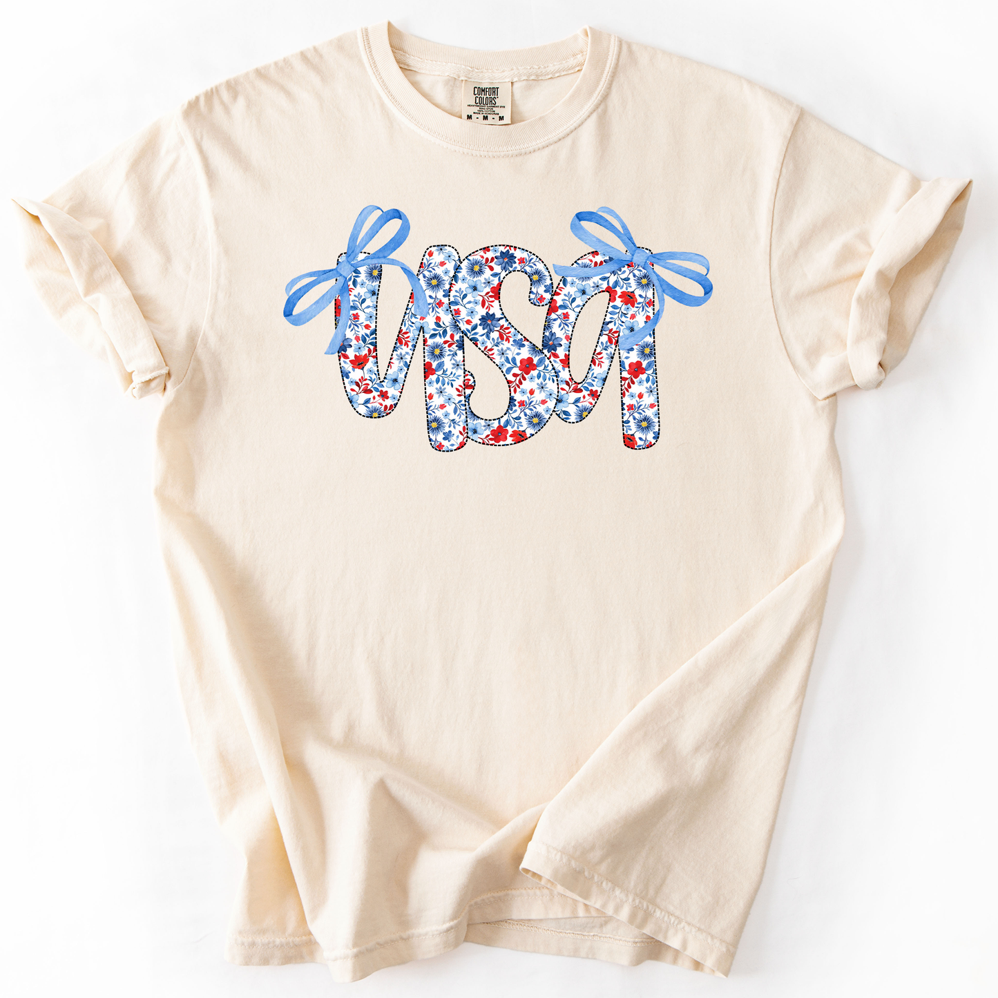 USA, Patriotic Floral Patterns, Ribbons, Fourth of July, America, Comfort Colors T-Shirt