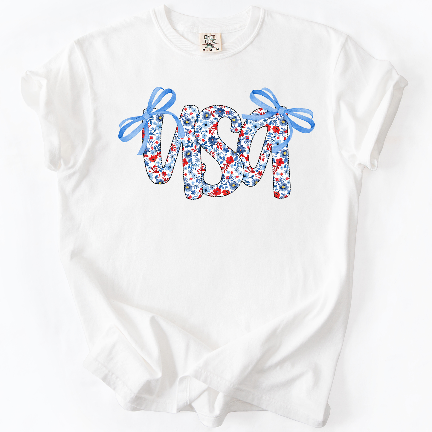 USA, Patriotic Floral Patterns, Ribbons, Fourth of July, America, Comfort Colors T-Shirt
