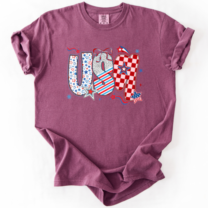 USA, Patriotic Patterns, Ribbons, Fourth of July, America, Comfort Colors T-Shirt