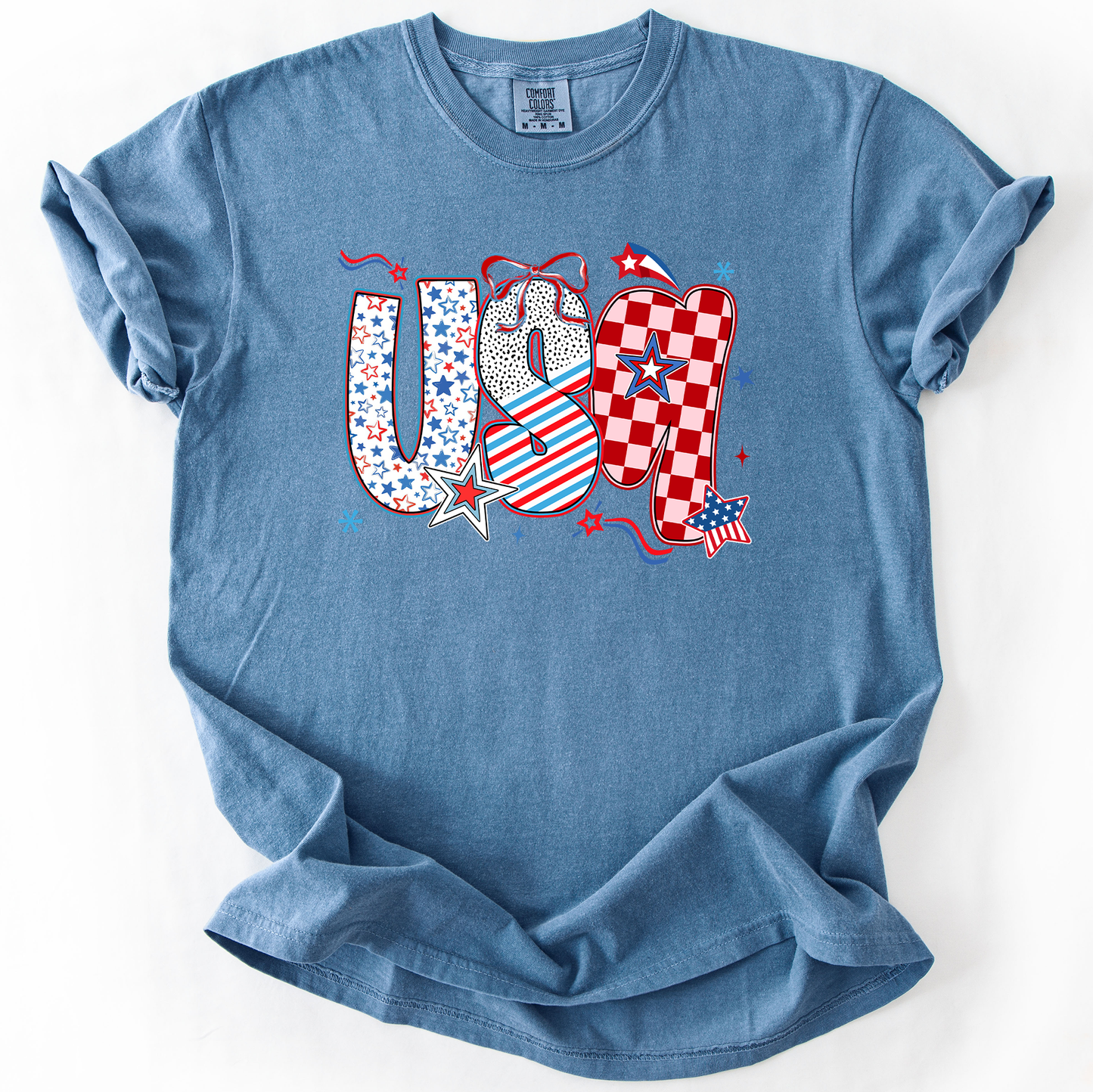 USA, Patriotic Patterns, Ribbons, Fourth of July, America, Comfort Colors T-Shirt