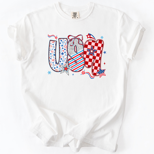 USA, Patriotic Patterns, Ribbons, Fourth of July, America, Comfort Colors T-Shirt