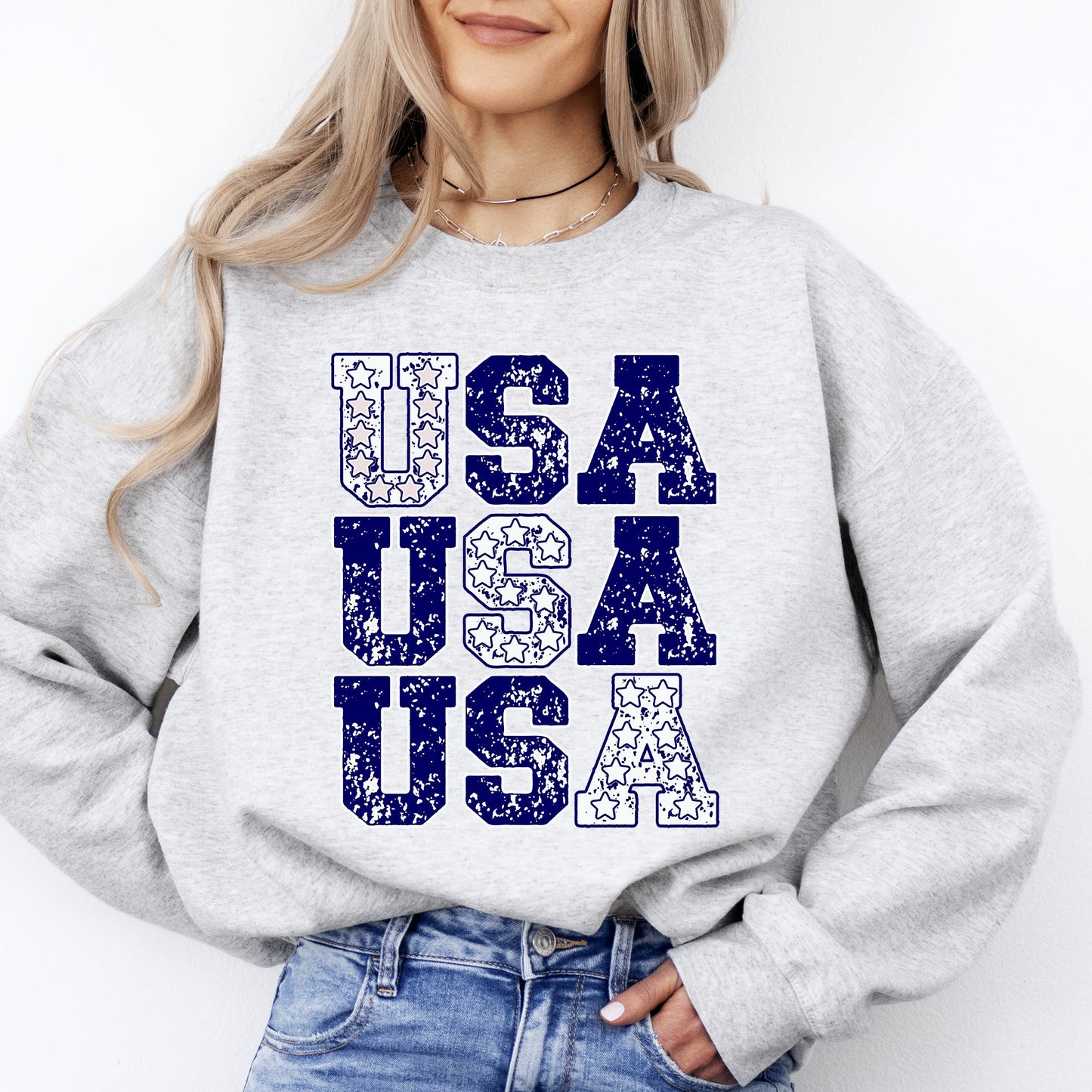 USA, Retro Patriotic, America, Stars, Blue, 4th of July Sweatshirt