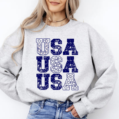 USA, Retro Patriotic, America, Stars, Blue, 4th of July Sweatshirt