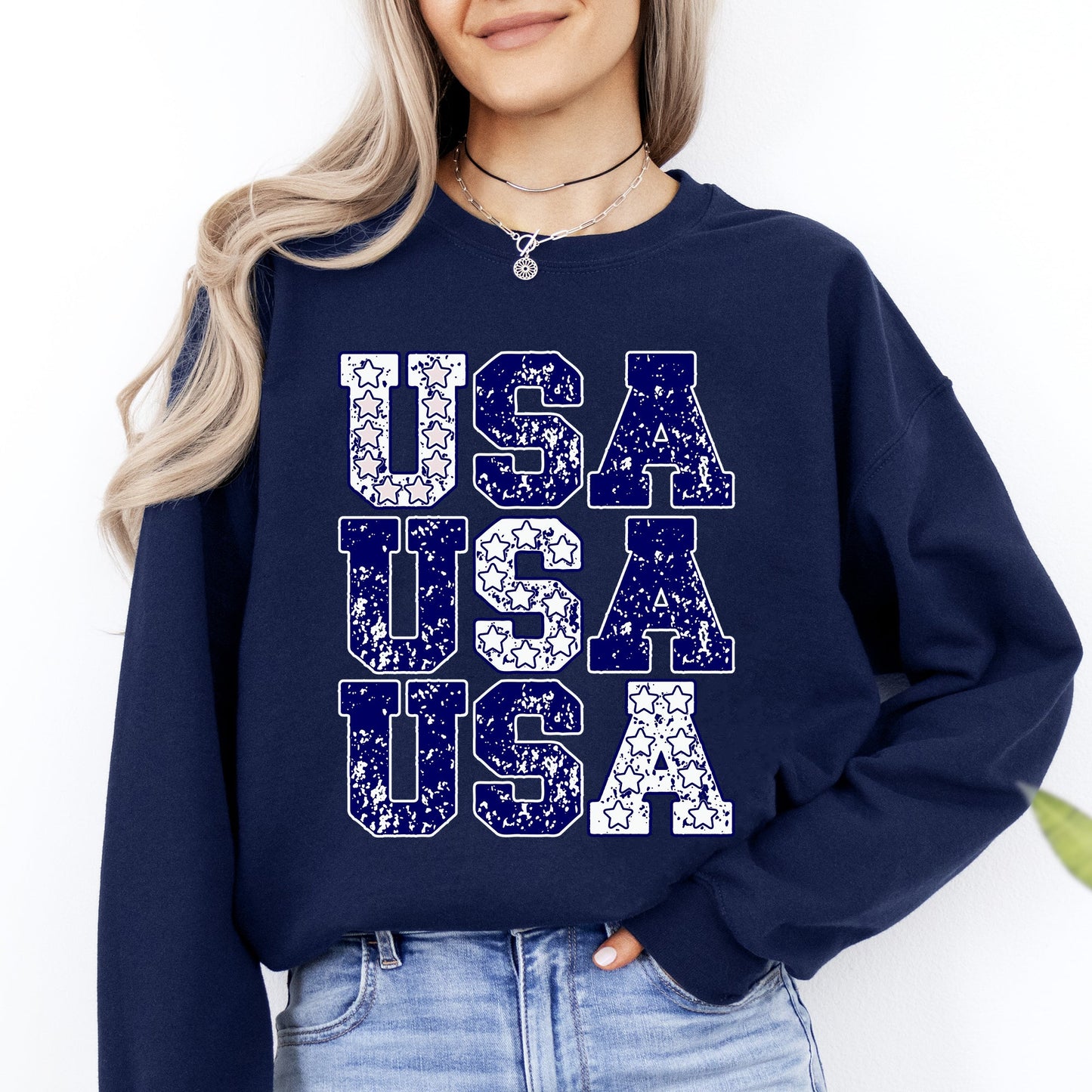 USA, Retro Patriotic, America, Stars, Blue, 4th of July Sweatshirt