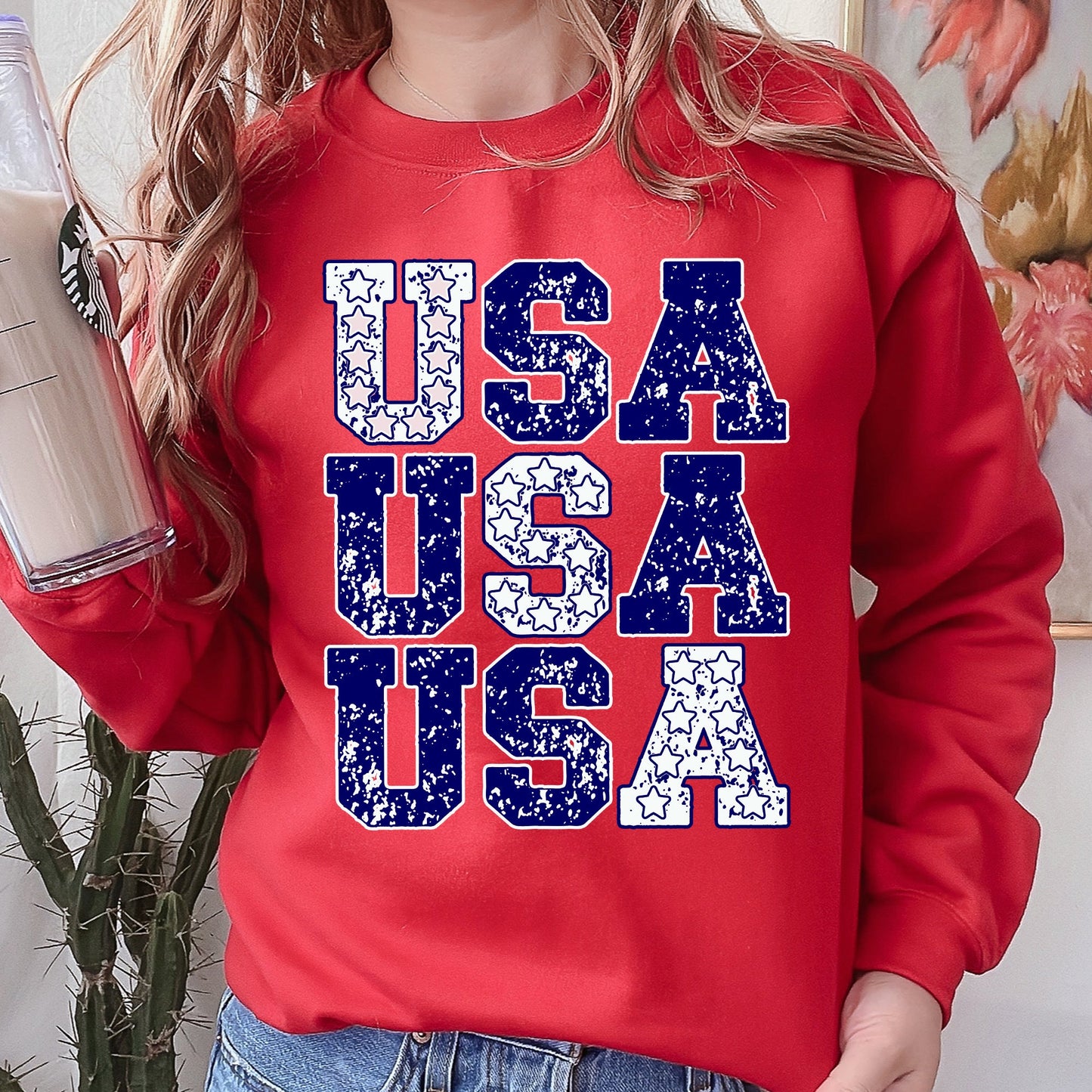 USA, Retro Patriotic, America, Stars, Blue, 4th of July Sweatshirt