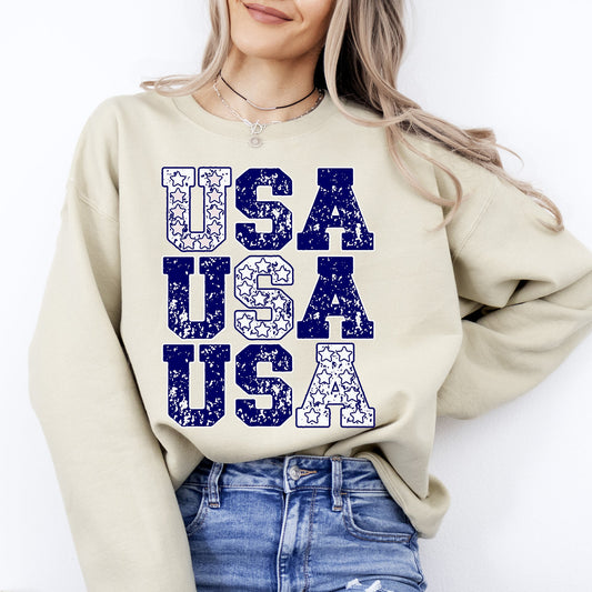 USA, Retro Patriotic, America, Stars, Blue, 4th of July Sweatshirt