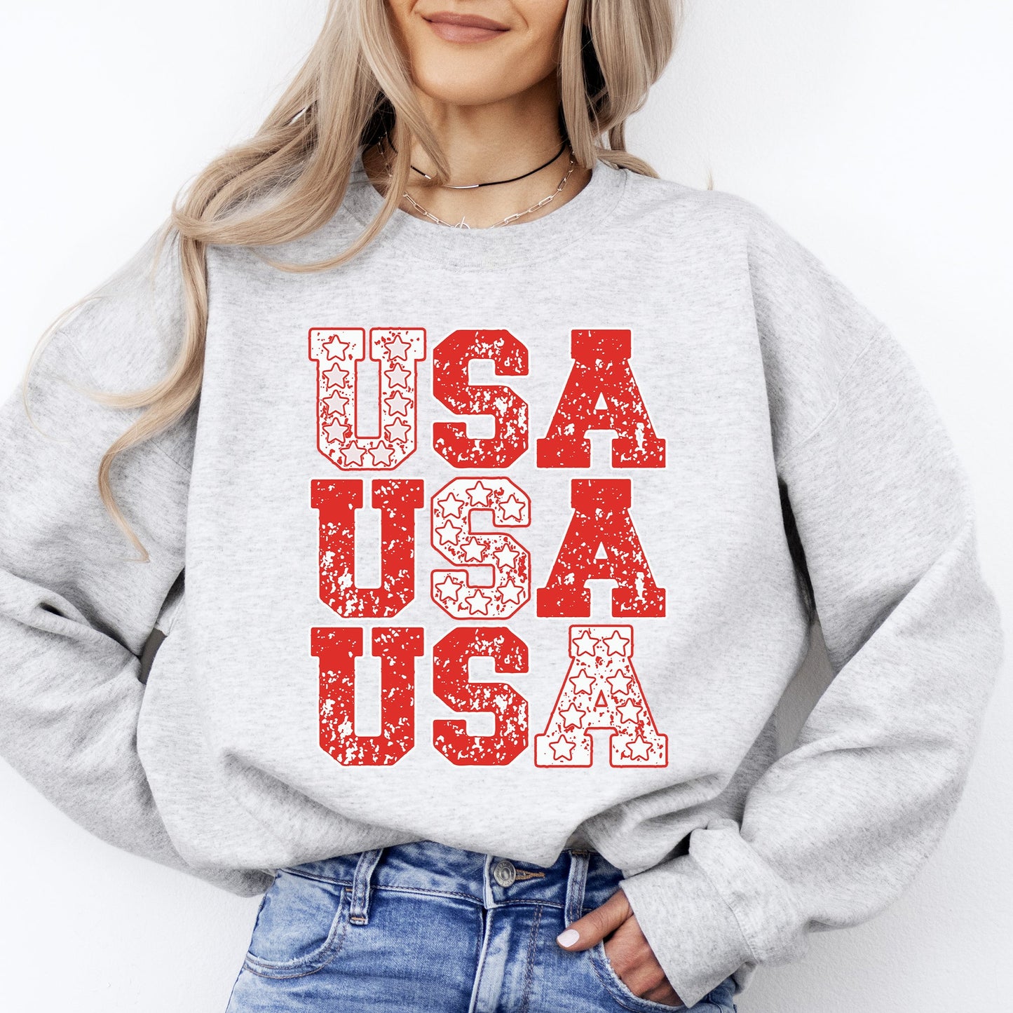 USA, Retro Patriotic, America, Stars, Red, 4th of July Sweatshirt