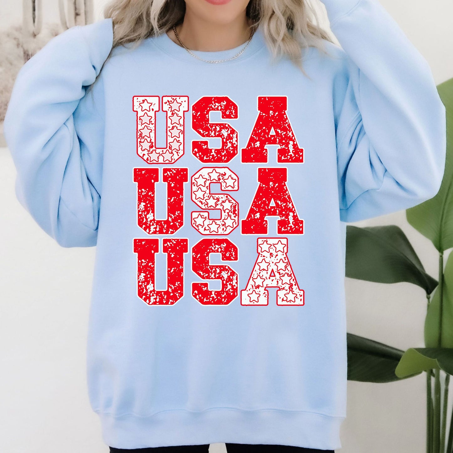 USA, Retro Patriotic, America, Stars, Red, 4th of July Sweatshirt