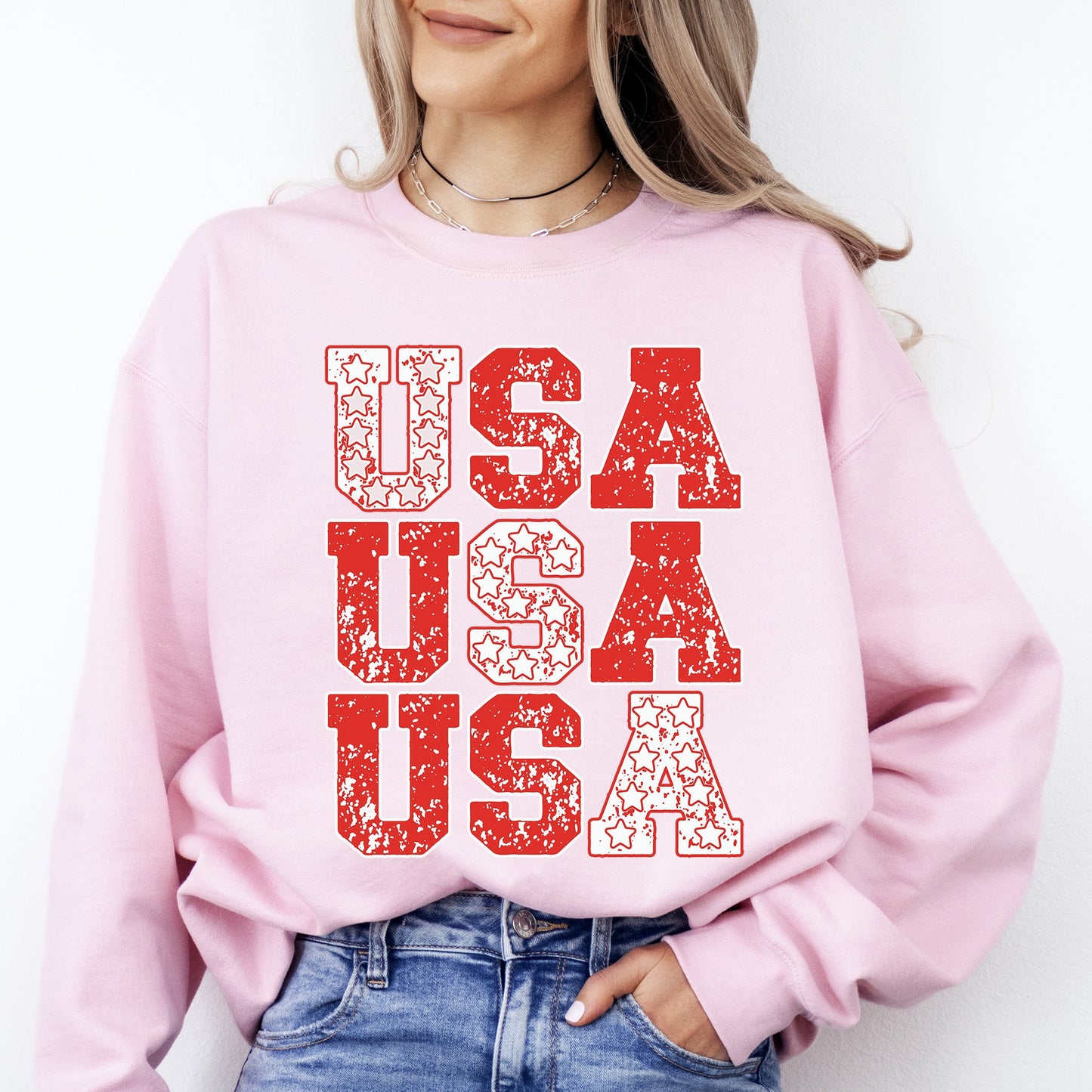 USA, Retro Patriotic, America, Stars, Red, 4th of July Sweatshirt
