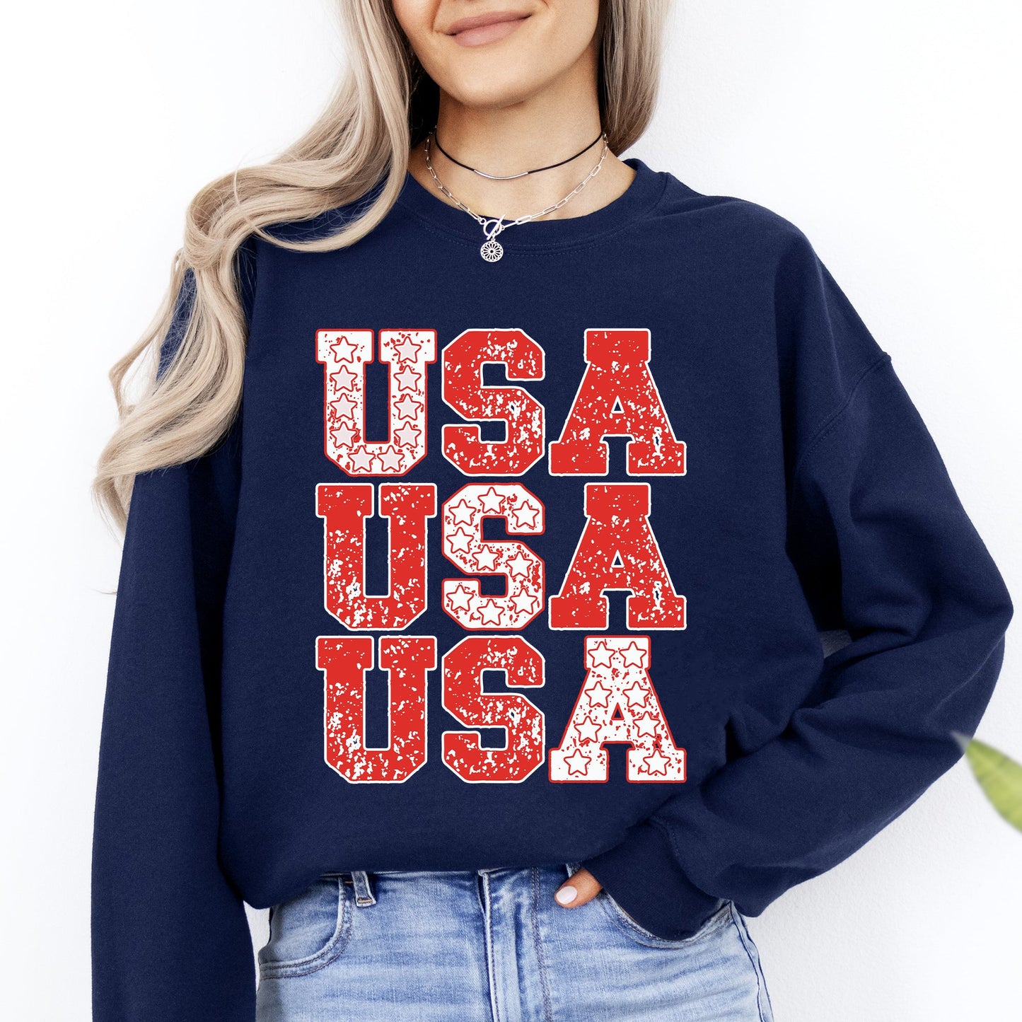 USA, Retro Patriotic, America, Stars, Red, 4th of July Sweatshirt