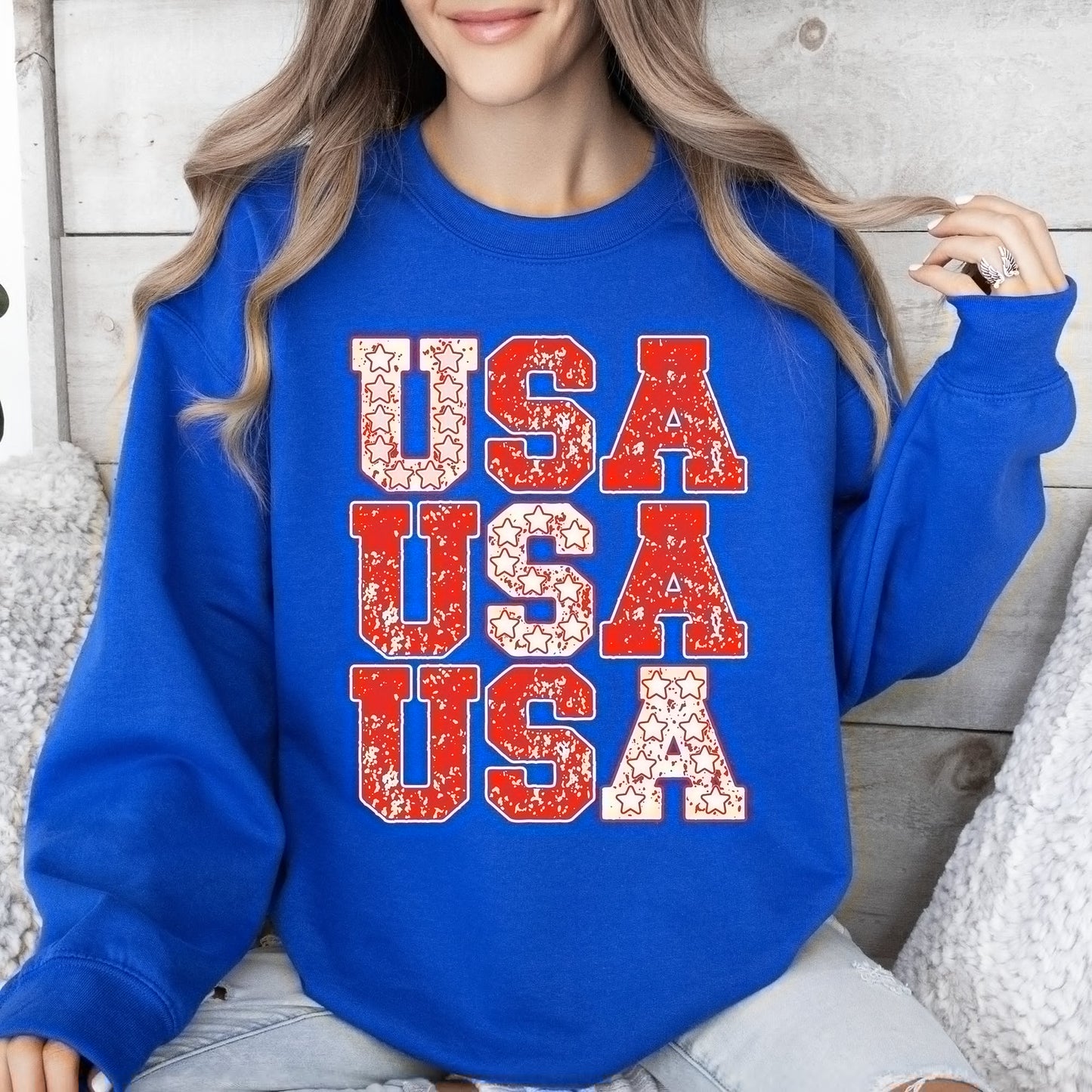 USA, Retro Patriotic, America, Stars, Red, 4th of July Sweatshirt