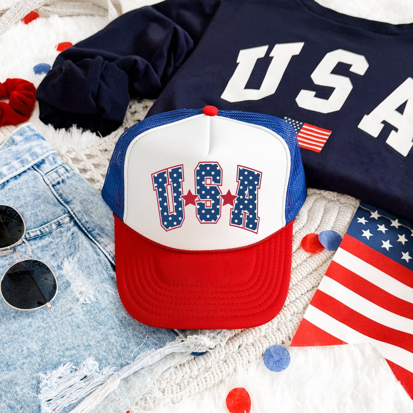 USA, Stars, Bright, Patriotic, Snapback Trucker Hat