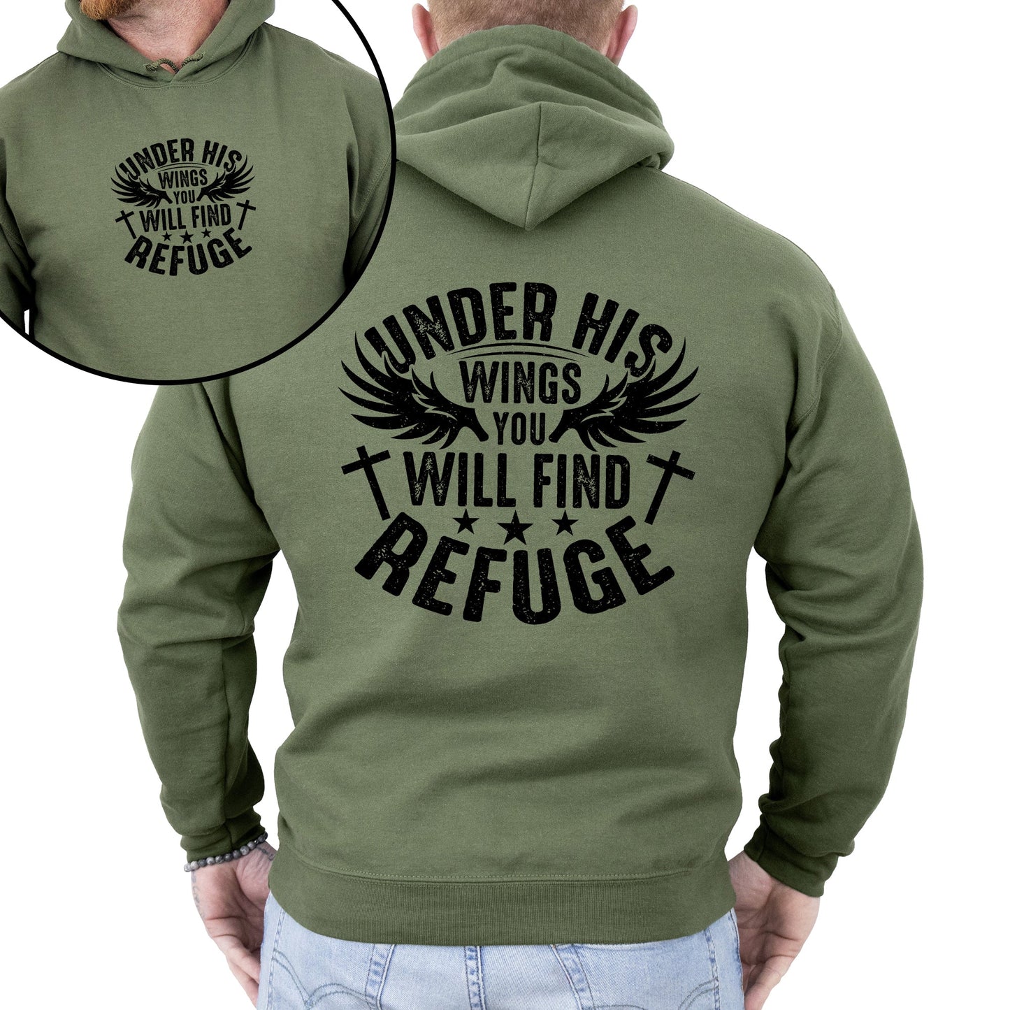 Under His Wings You Will Find Refuge, Christian, Jesus, Gospel, Religious Hoodie, Hooded Sweatshirt