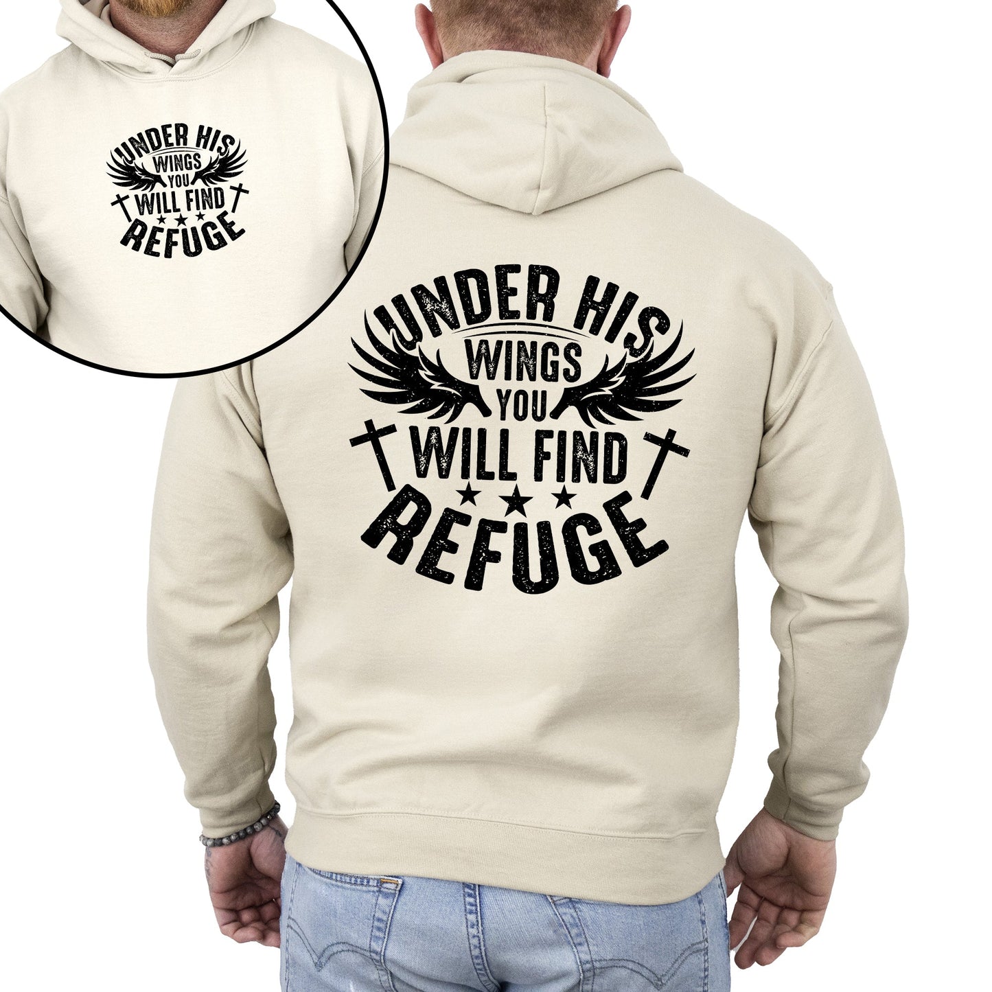Under His Wings You Will Find Refuge, Christian, Jesus, Gospel, Religious Hoodie, Hooded Sweatshirt