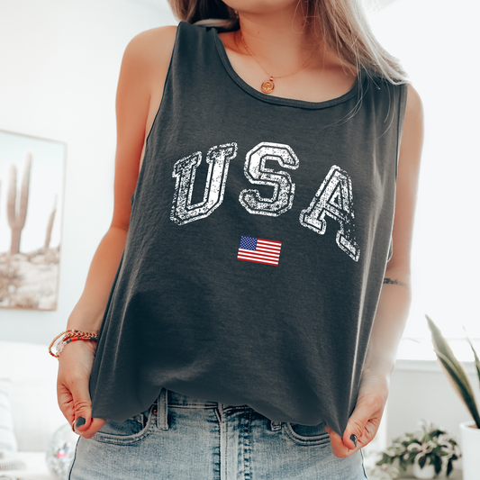 Vintage USA Flag, Distressed, Fourth of July, America, Patriotic, USA Comfort Colors Tank Top