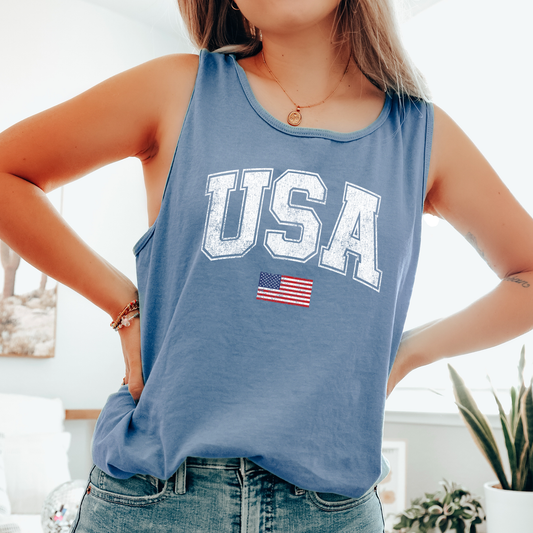 Vintage USA Flag, Fourth of July, America, Patriotic, USA Comfort Colors Tank Top