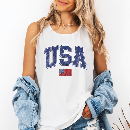 Vintage USA Flag, Fourth of July, America, Patriotic, USA Comfort Colors Tank Top