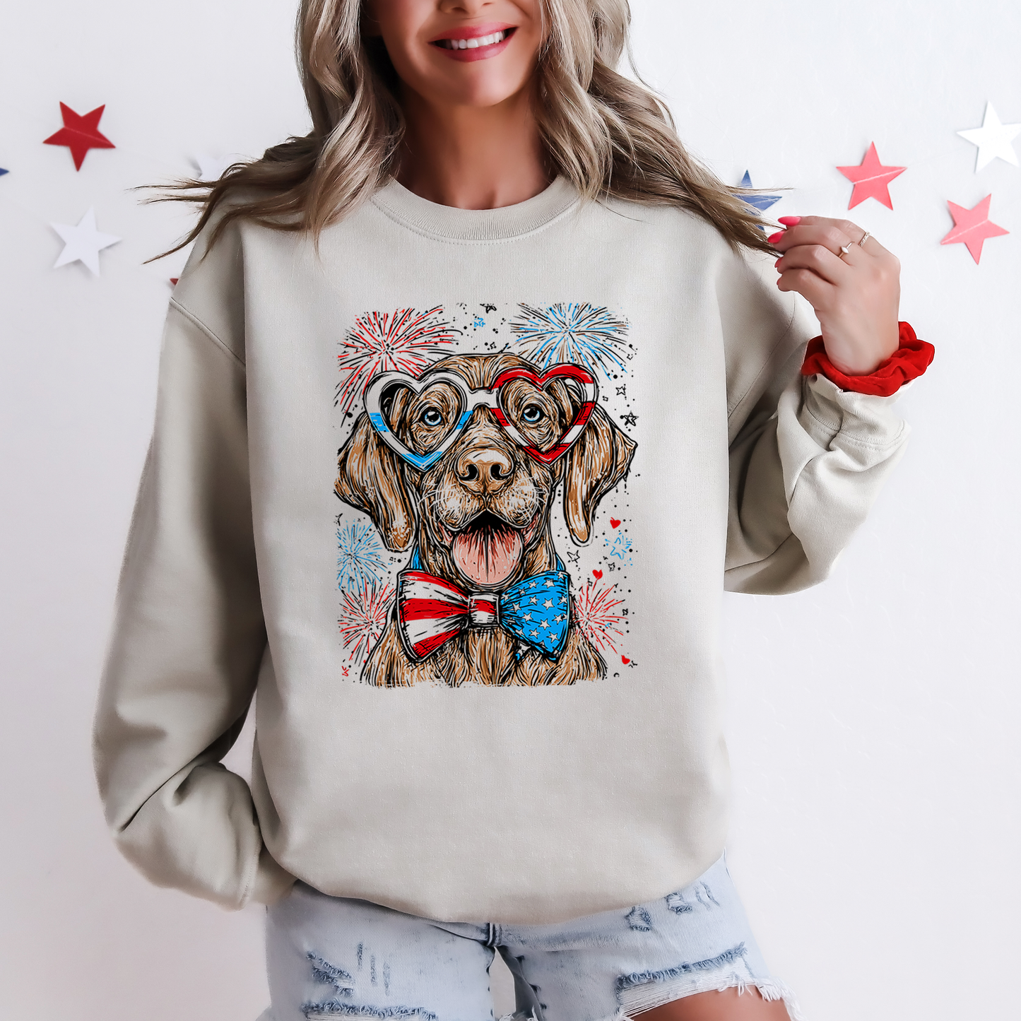 Vizsla Patriotic Dog, USA, America, Pet Lover, 4th of July Sweatshirt