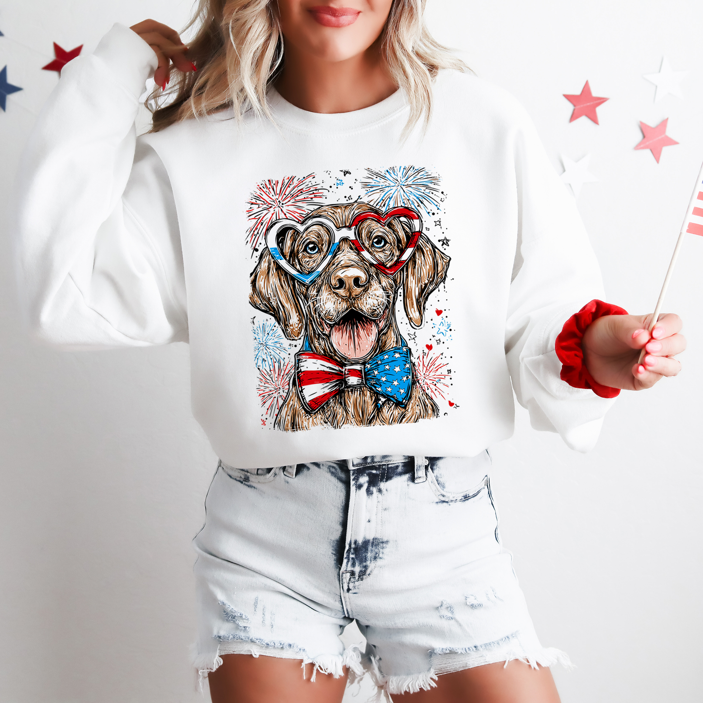 Vizsla Patriotic Dog, USA, America, Pet Lover, 4th of July Sweatshirt