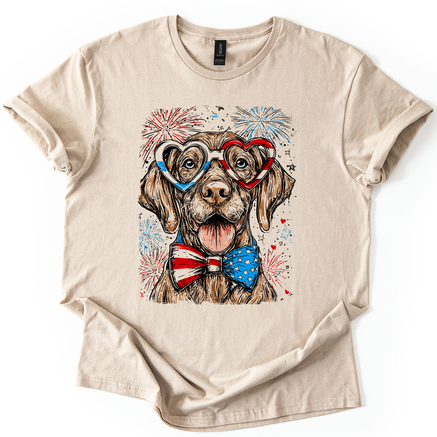 Vizsla Patriotic Dog, USA, America, Pet Lover, 4th of July, Soft Style T-Shirt