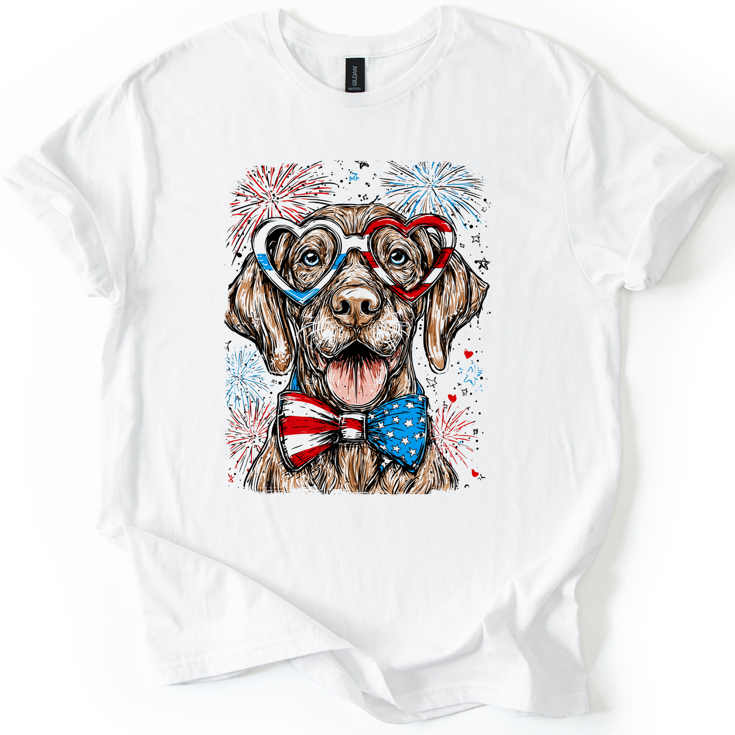 Vizsla Patriotic Dog, USA, America, Pet Lover, 4th of July, Soft Style T-Shirt
