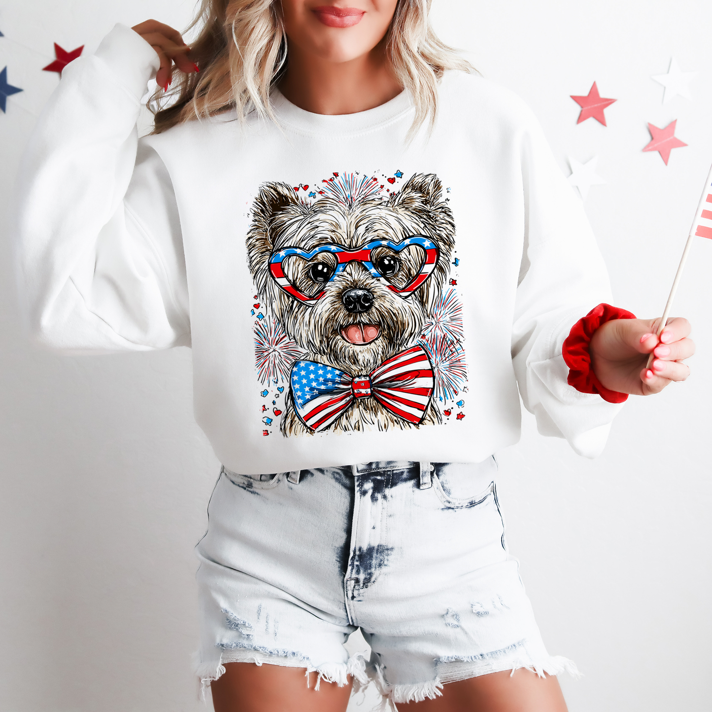 Westie, West Highland White Terrier Patriotic Dog, USA, America, Pet Lover, 4th of July Sweatshirt