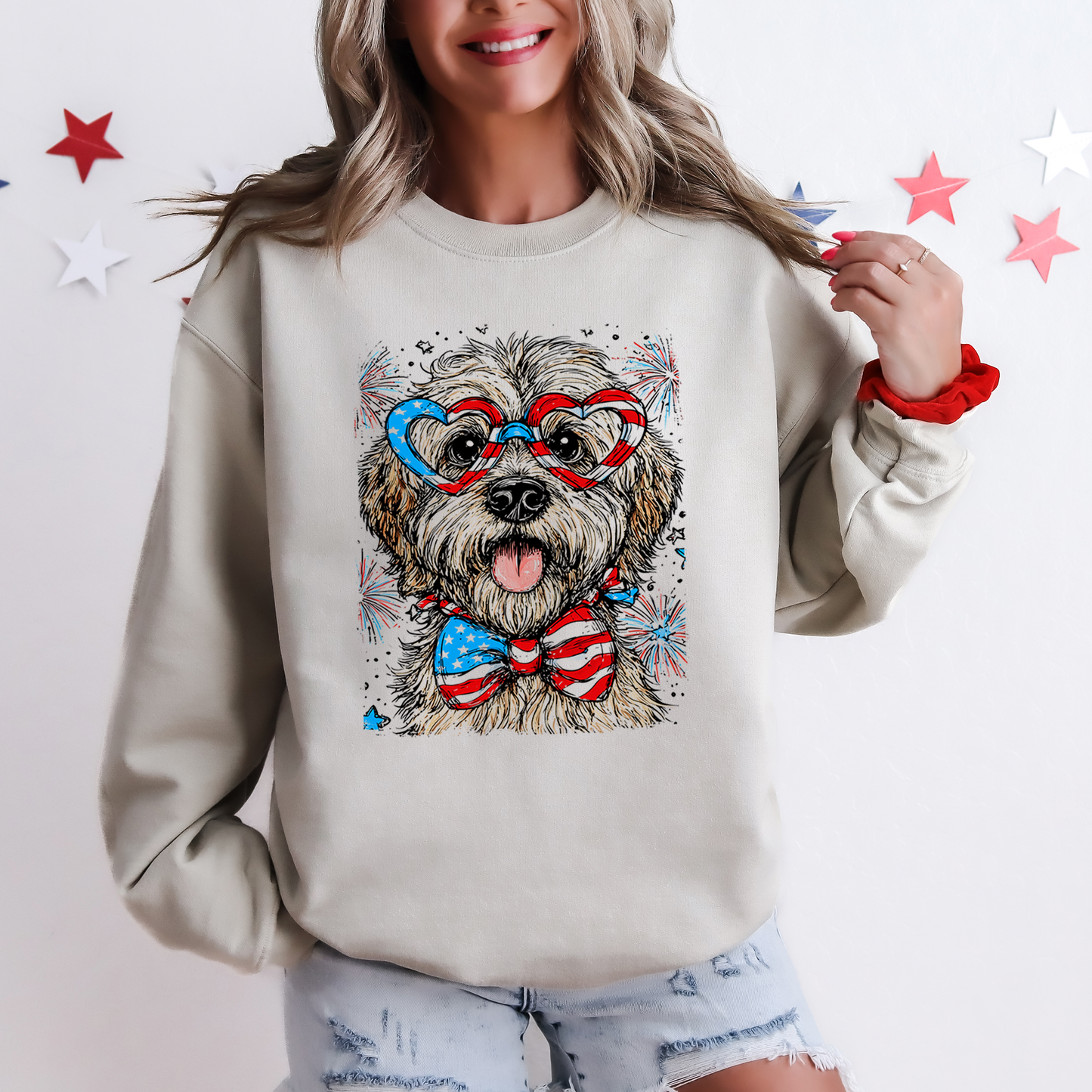 Wheaten Terrier Patriotic Dog, USA, America, Pet Lover, 4th of July Sweatshirt
