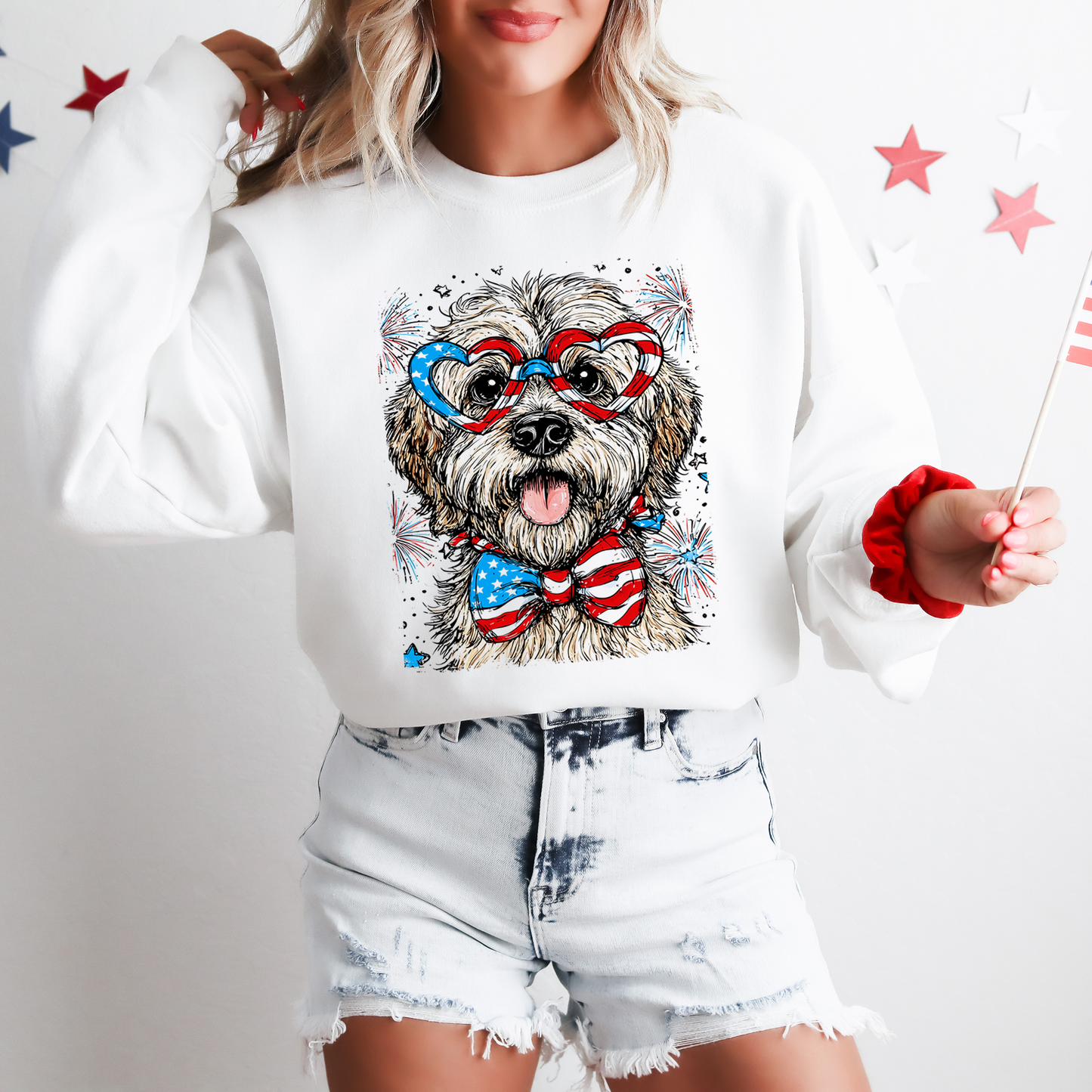 Wheaten Terrier Patriotic Dog, USA, America, Pet Lover, 4th of July Sweatshirt
