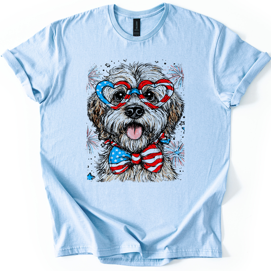 Wheaten Terrier Patriotic Dog, USA, America, Pet Lover, 4th of July, Soft Style T-Shirt