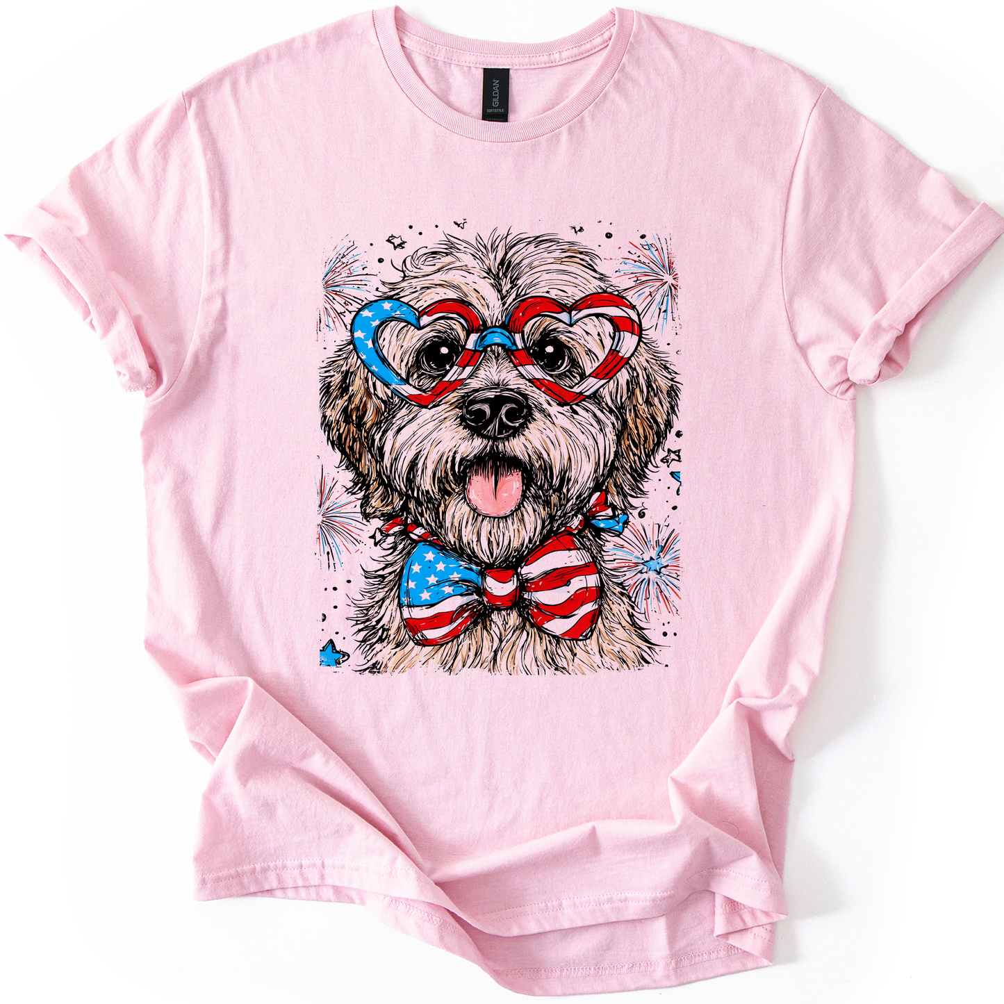 Wheaten Terrier Patriotic Dog, USA, America, Pet Lover, 4th of July, Soft Style T-Shirt