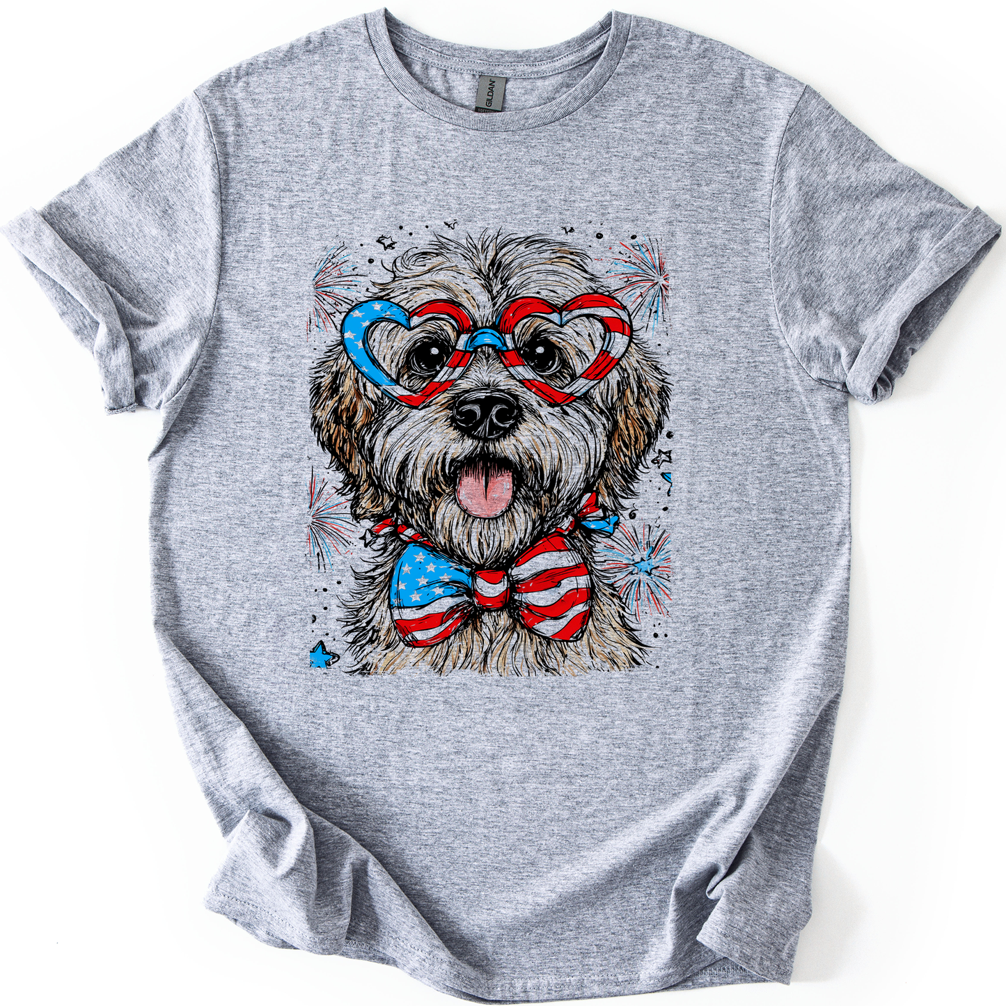 Wheaten Terrier Patriotic Dog, USA, America, Pet Lover, 4th of July, Soft Style T-Shirt