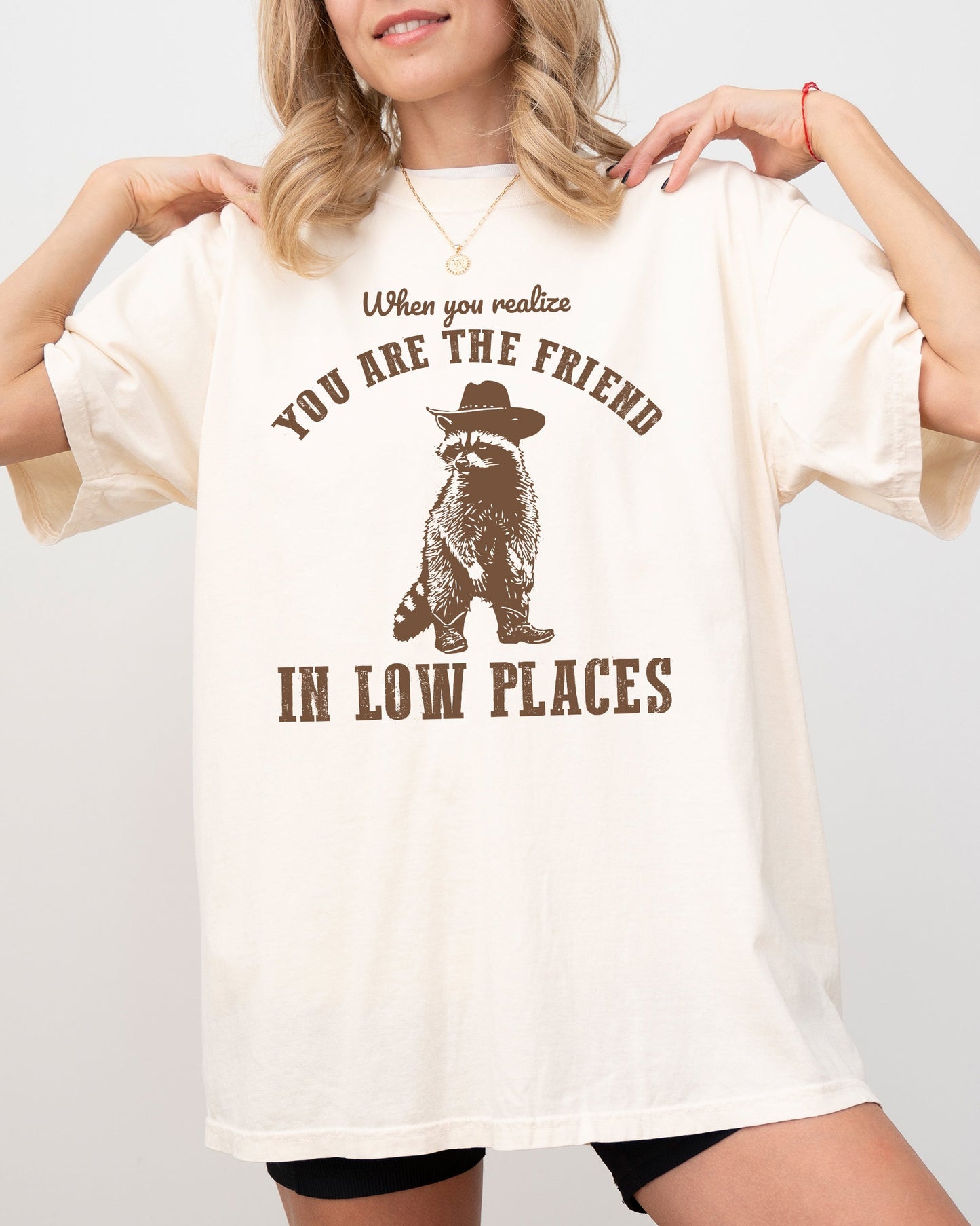 When You Realize, You Are The Friend In Low Places, Funny, Raccoon, Aesthetic, Sarcastic Shirt Comfort Colors T-Shirt