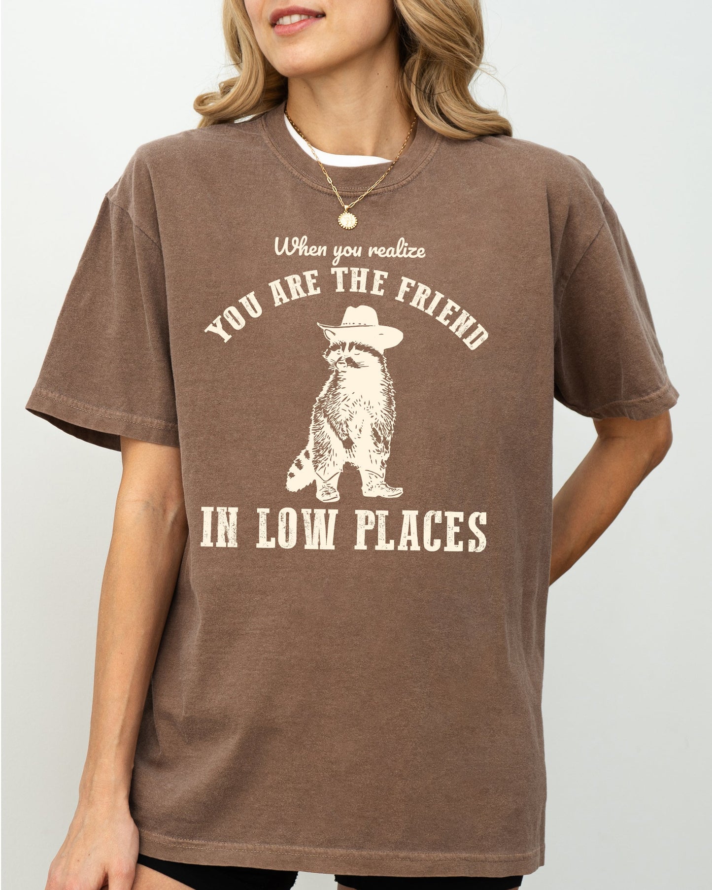 When You Realize, You Are The Friend In Low Places, Funny, Raccoon, Aesthetic, Sarcastic Shirt Comfort Colors T-Shirt