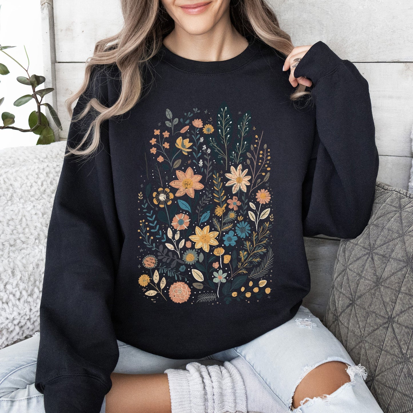 Whimsical Garden Floral Design Sweatshirt