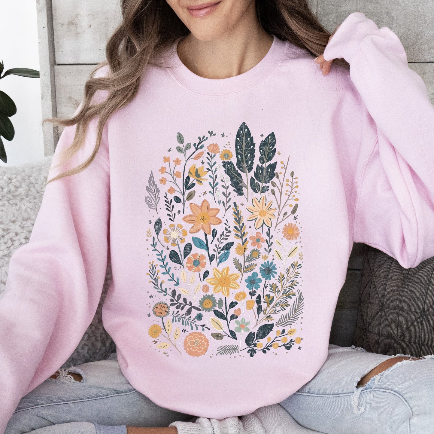 Whimsical Garden Floral Design Sweatshirt