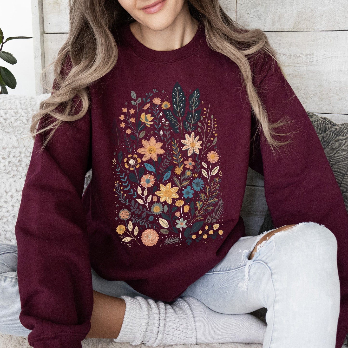 Whimsical Garden Floral Design Sweatshirt