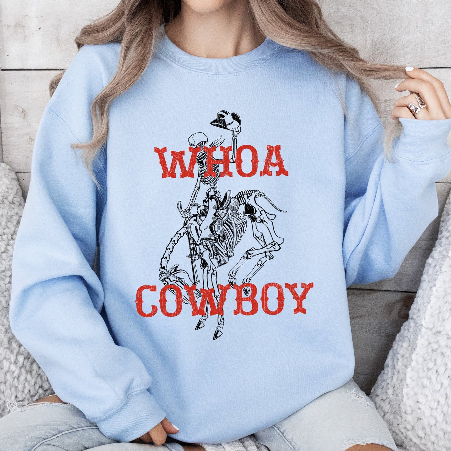 Whoa Cowboy, Horse, Bronco Ride, Rodeo, Skeleton, Sweatshirt