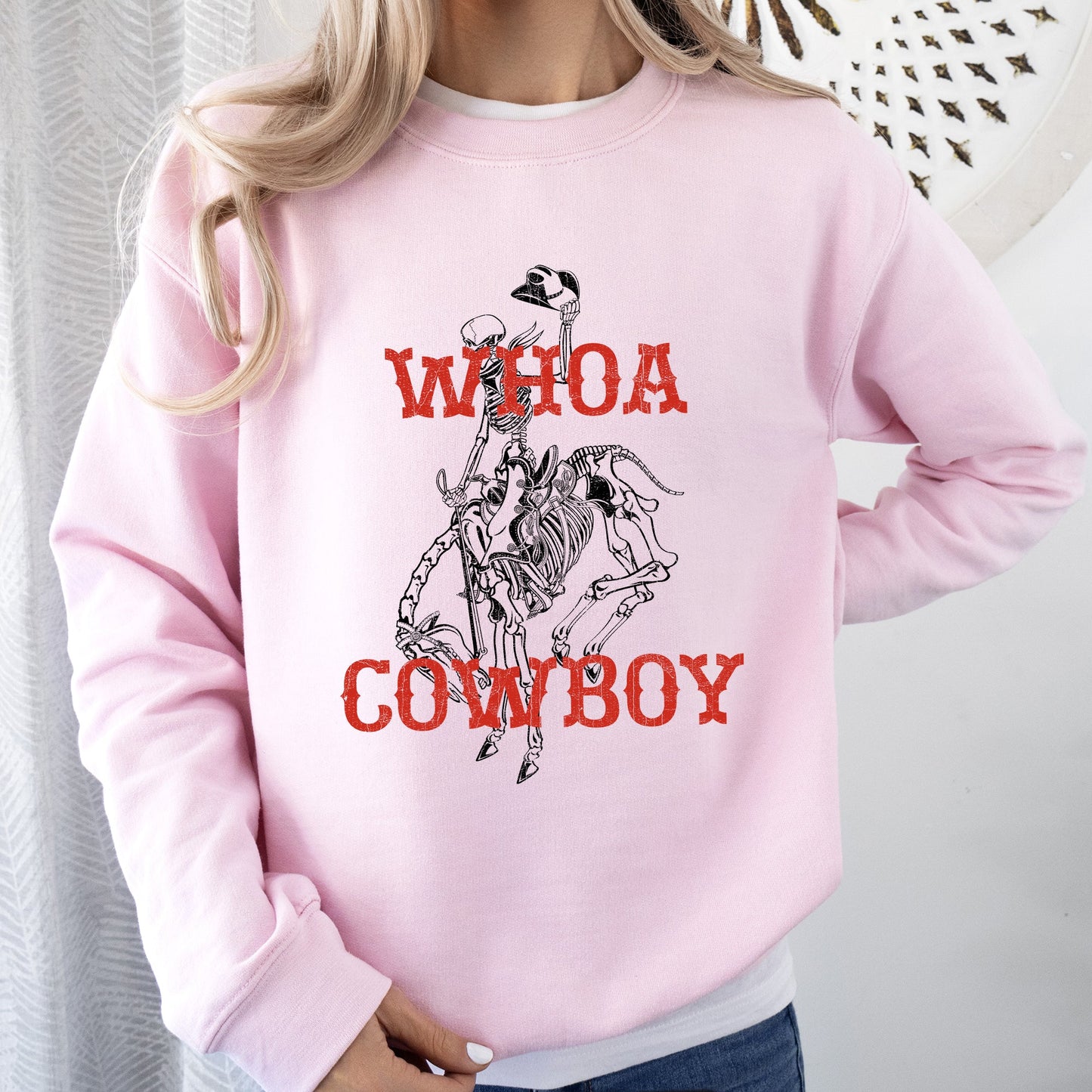 Whoa Cowboy, Horse, Bronco Ride, Rodeo, Skeleton, Sweatshirt