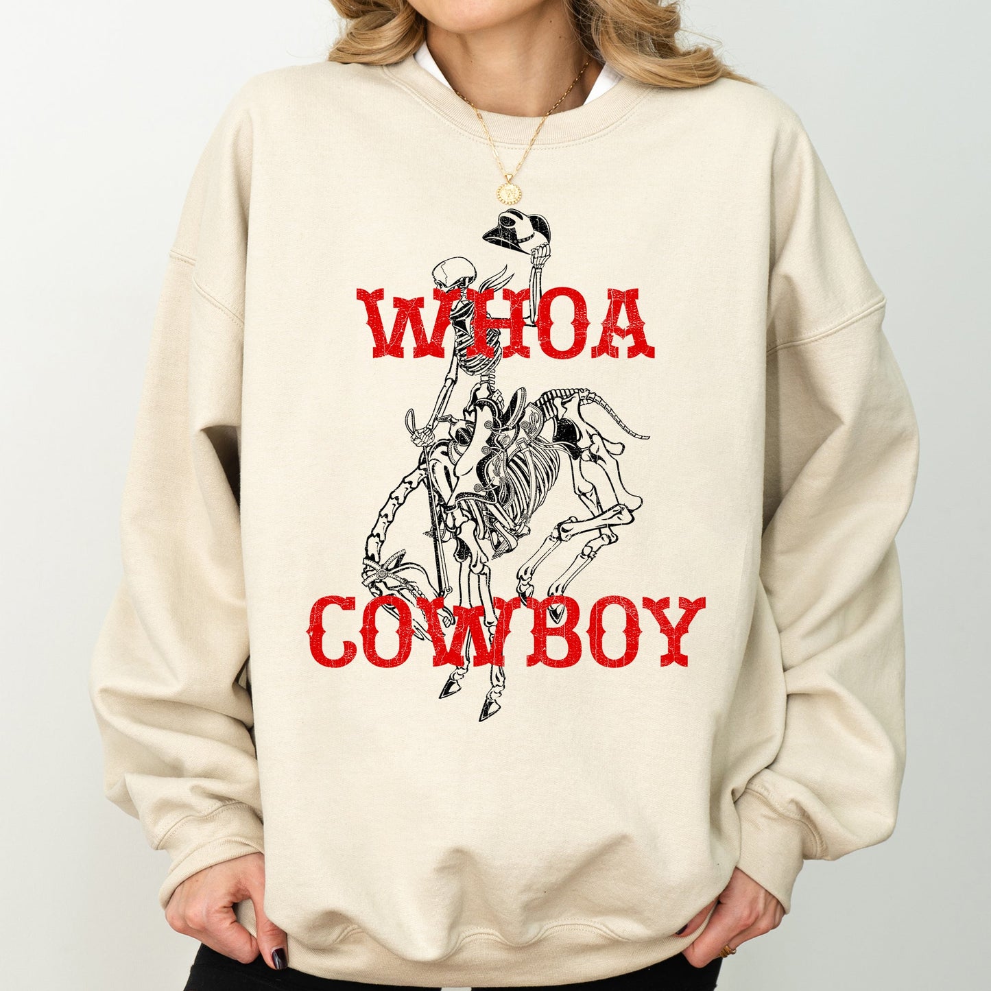 Whoa Cowboy, Horse, Bronco Ride, Rodeo, Skeleton, Sweatshirt