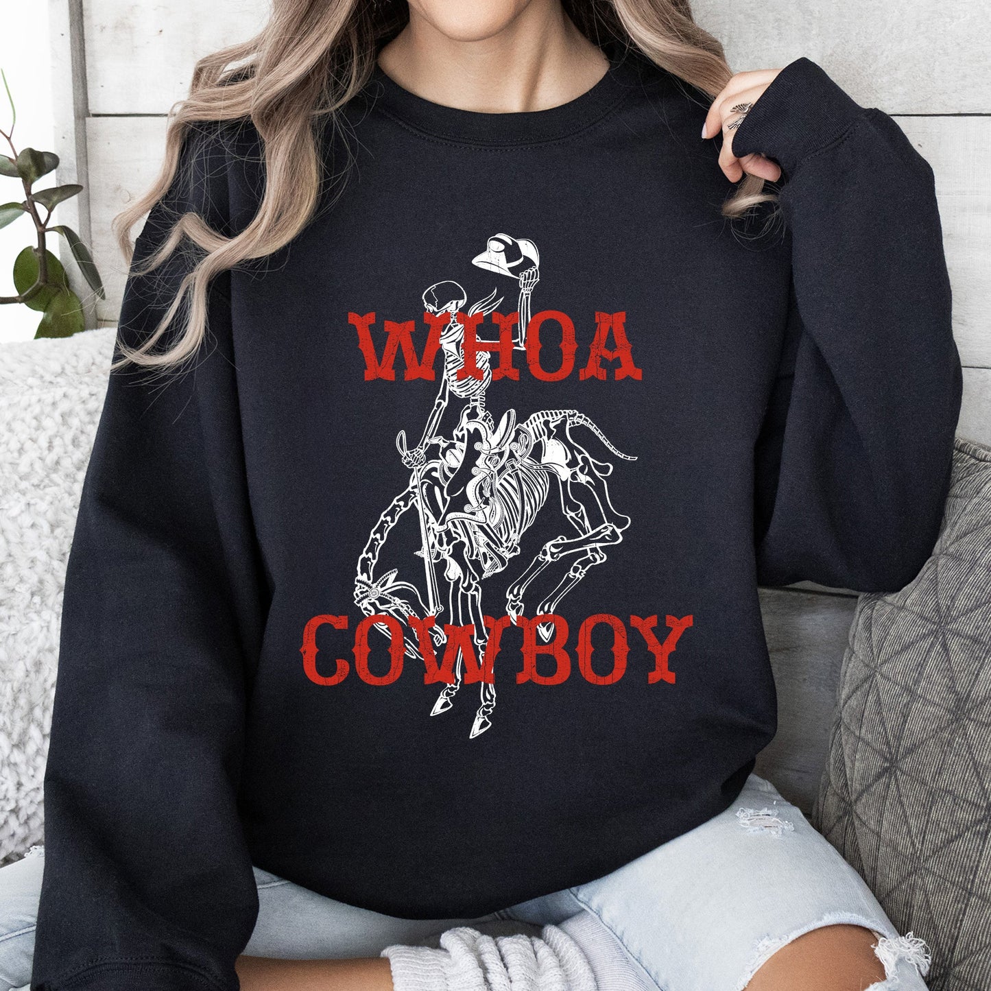 Whoa Cowboy, Horse, Bronco Ride, Rodeo, Skeleton, Sweatshirt
