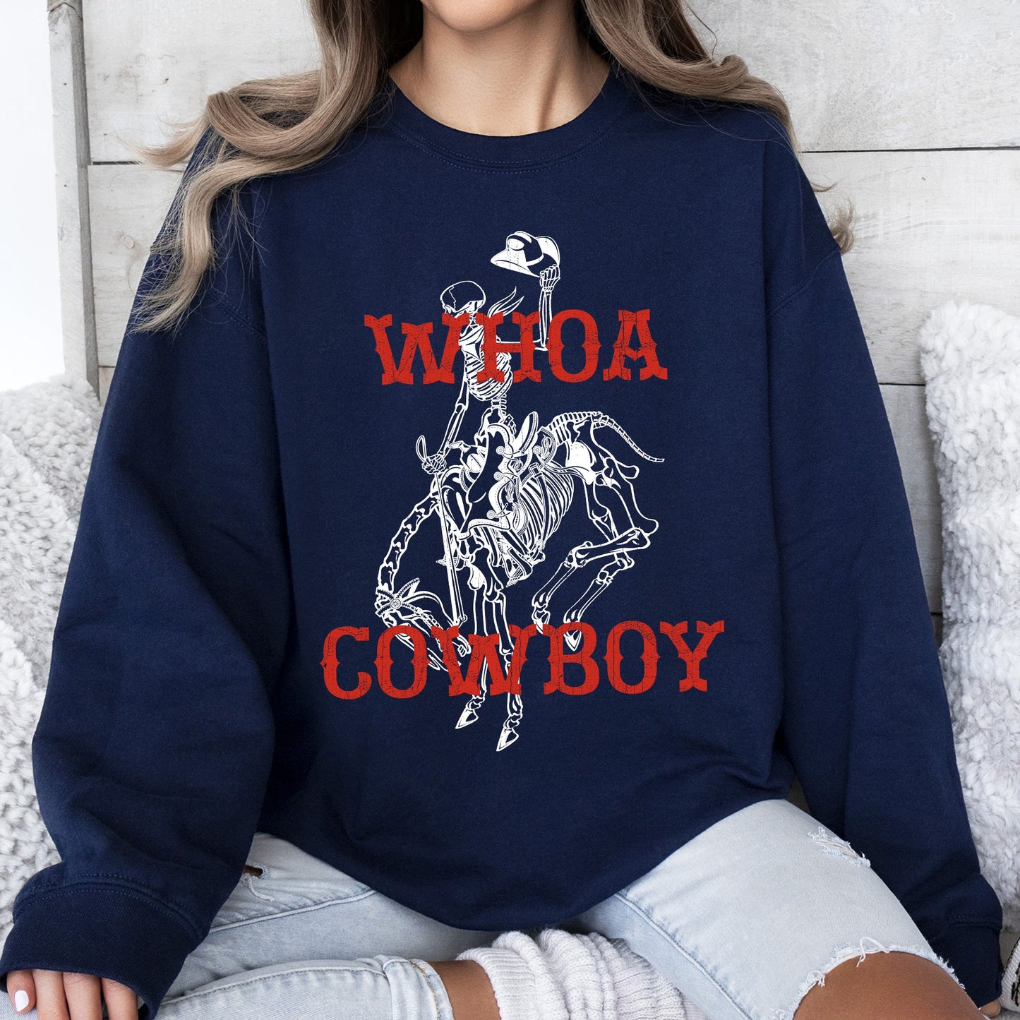 Whoa Cowboy, Horse, Bronco Ride, Rodeo, Skeleton, Sweatshirt