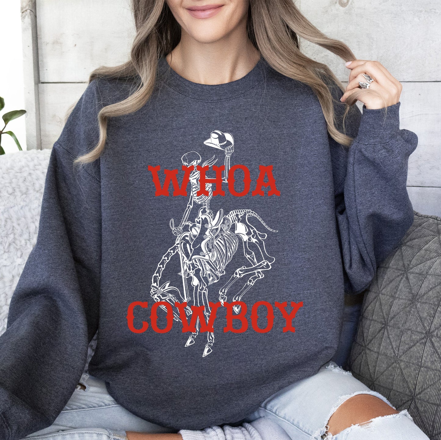 Whoa Cowboy, Skeleton, Horse, Western Sweatshirt