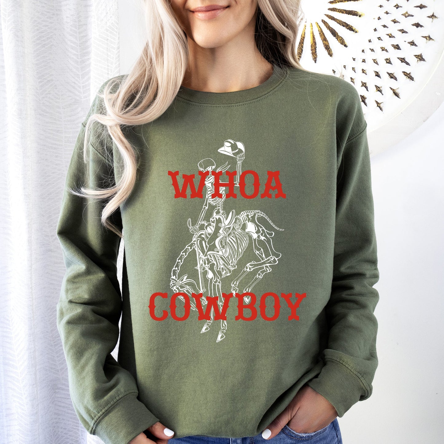 Whoa Cowboy, Skeleton, Horse, Western Sweatshirt